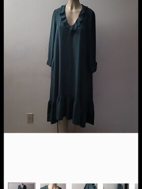 Mango Teal Ruffle Hem Long Sleeve Dress